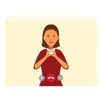 Woman making a heart shape with hands during video call vector