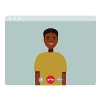 Young man in video call on computer screen vector