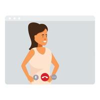 Smiling woman is ending a video call on her computer vector