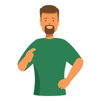 Bearded man pointing his finger to the side while smiling vector