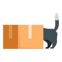 Cat hiding in cardboard box playing with owner vector