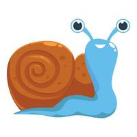 Cute blue snail with big eyes is slithering and smiling cartoon illustration vector