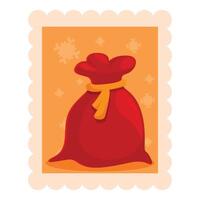 Christmas red bag with yellow ribbon on postage stamp vector