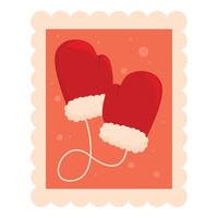 Festive postage stamp featuring a pair of red mittens for christmas greetings vector