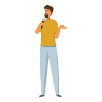 Young man with a beard is giving a speech holding a microphone vector