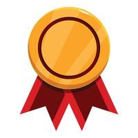 Golden seal with red ribbon representing achievement and success vector