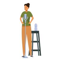 Comedian is telling jokes during her stand up comedy show routine vector