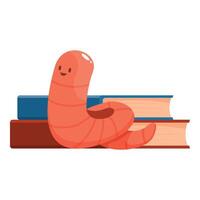 Cute worm relaxing on stack of books after studying vector