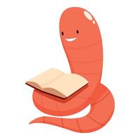 Smiling worm reading a book on white background vector