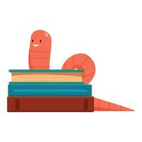 Smiling worm relaxing on stack of books after reading vector