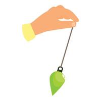 Hand holding green pendulum for dowsing and divination vector