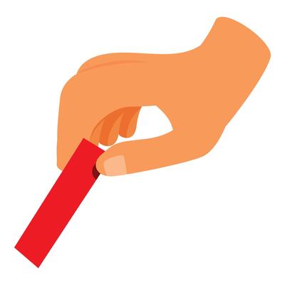 Hand holding red domino tile on white background