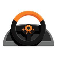 Modern racing steering wheel for videogame consoles and pc simulator with force feedback is waiting for gamer to start playing vector