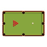 Green snooker table with red balls forming a triangle at the start of a game vector