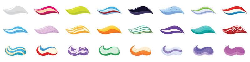Toothpaste smear icons set. Colorful toothpaste smears isolated on white background showing different flavors vector