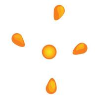 Four corn grains floating around a sliced corncob vector