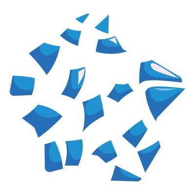 Blue broken glass shattered pieces forming abstract shape