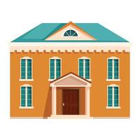 Big orange house with columns and porch having many windows and turquoise roof illustration vector