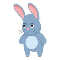 Grumpy blue cartoon rabbit frowning with arms crossed vector
