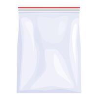 Realistic empty transparent plastic zipper bag with red stripe isolated vector