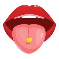 Open mouth showing tongue with a pill sticking on it vector