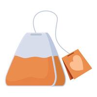 Tea bag is infusing a hot beverage with a heart on its label vector