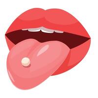Tongue showing piercing with open mouth and red lips vector