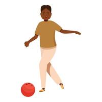 Young man throwing bowling ball, trying to hit pins during bowling game vector
