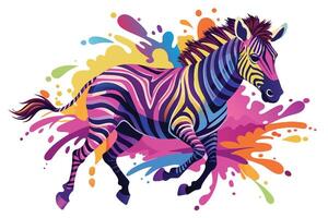 Colorful abstract zebra running through a vibrant splash of paint in a creative artistic representation vector