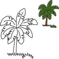 Sketch of a tropical palm tree with green leaves for a kid's coloring book. Illustration of cartoon palm tree vector