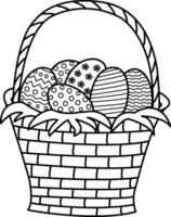 Easter Basket with Eggs for Coloring Page. Illustration of Drawn Easter Eggs in a Basket vector