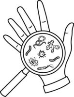Bacteria and Germs on the Hand for Coloring. Viruses Causing Various Diseases. Hand Hygiene Campaign vector