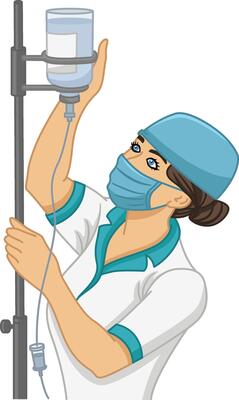 Nurse Prepares Dropper. Illustration of a Nurse in a Medical Gown, Protective Mask, Headgear and Dropper. Medicine Concept