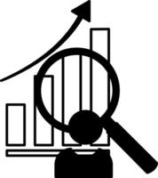 Black Analysis Icon. Research, Search, and Data Analysis. Illustration of a Man Studying a Diagram. Business and Marketing Concept vector