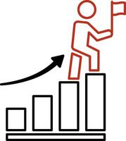 Success icon. Illustration of a Man with a Flag Walking Up a Diagram. Successful Business Development Concept vector