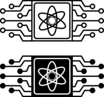 Quantum Computing Icons. Black and White Icon. Illustration of Microchip and Atom Sign. Technology Concept vector