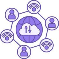 Internet of Things Color Icon. Connect to the Internet anywhere. Illustration of Globe, Computer Cloud, Wi-Fi Internet, and People. Technology Concept vector