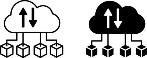 Cloud Computing Icons. Black and White Icons. Illustration of Connections to Computer Cloud. Technology Concept vector