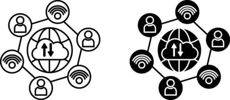 Internet of Things icons. Connect to the Internet anywhere. Illustration of Globe, Computer Cloud, Wi-Fi Internet, and People. Technology Concept vector