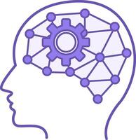 Colored Artificial Intelligence Icon. Illustration of Human Head, Artificial Brain, and Gear. Technology Concept vector