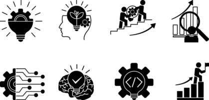Black Set of Innovation Icons. Icons of Success, Teamwork, Development, Technology, Analysis, Creativity, Inspiration, and Innovation vector
