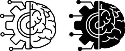Machine Learning Icons. Icon of Human Brain and Gears. Technology Concept vector