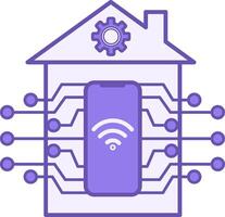 Colored Smart Home Icon. Home Automation. Illustration of House, Gear, Mobile Phone, and Wi-Fi Internet. Technology Concept vector
