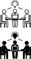 Icons Work Together. Illustration of Colleagues Sitting at the Table and Discussing an Idea. Business and Teamwork Concept vector