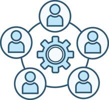 Colored Collaboration Icon. Illustration of People Around Gears. Solving Problems. Business and Teamwork Concept vector