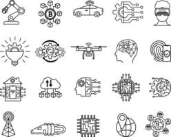 Technology Icons Set. Icons of Geolocation, Virtual Reality, Blockchain, Internet of Things, Robotics, Autonomous Car, Artificial Intelligence and Others vector
