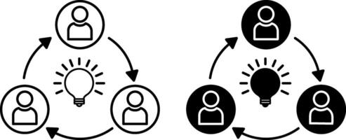Share Idea Icons. Exchange of Business Ideas. Icon of Glowing Light Bulb and People Around. Business and Teamwork Concept vector