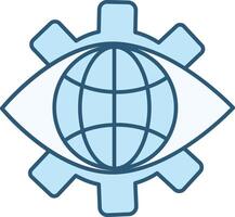 Colored Vision Icon. Overall Vision for Campaign Growth. Icon of Eye, Globe, and Gear. Business and Teamwork Concept vector