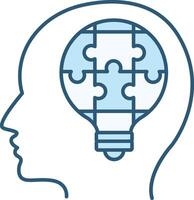Colored Solution Icon. Icon of a Light Bulb in the Form of a Puzzle and a Human Head. Business and Teamwork Concept vector