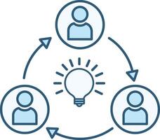 Share Idea Icon. Exchange of Business Ideas. Icon of Glowing Light Bulb and People Around. Business and Teamwork Concept vector